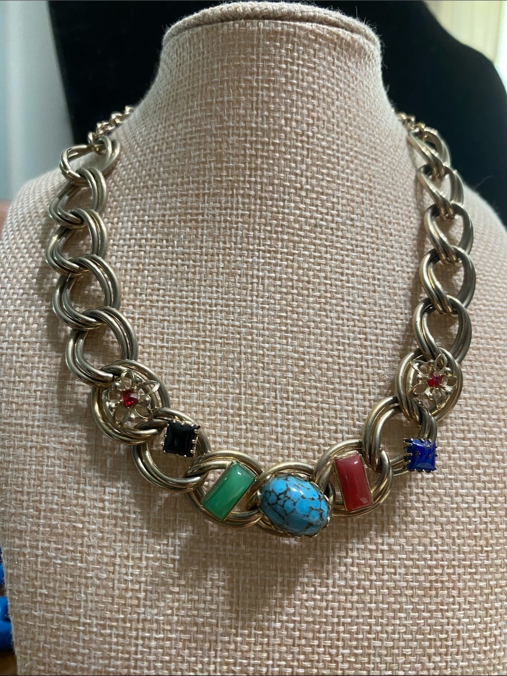 VTG Stone Necklace Lapis, Carnelian, Jade, Turquoise, Ruby & Onxy